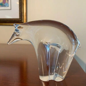Art Glass Modern Bear clear Glass Figure signed SA